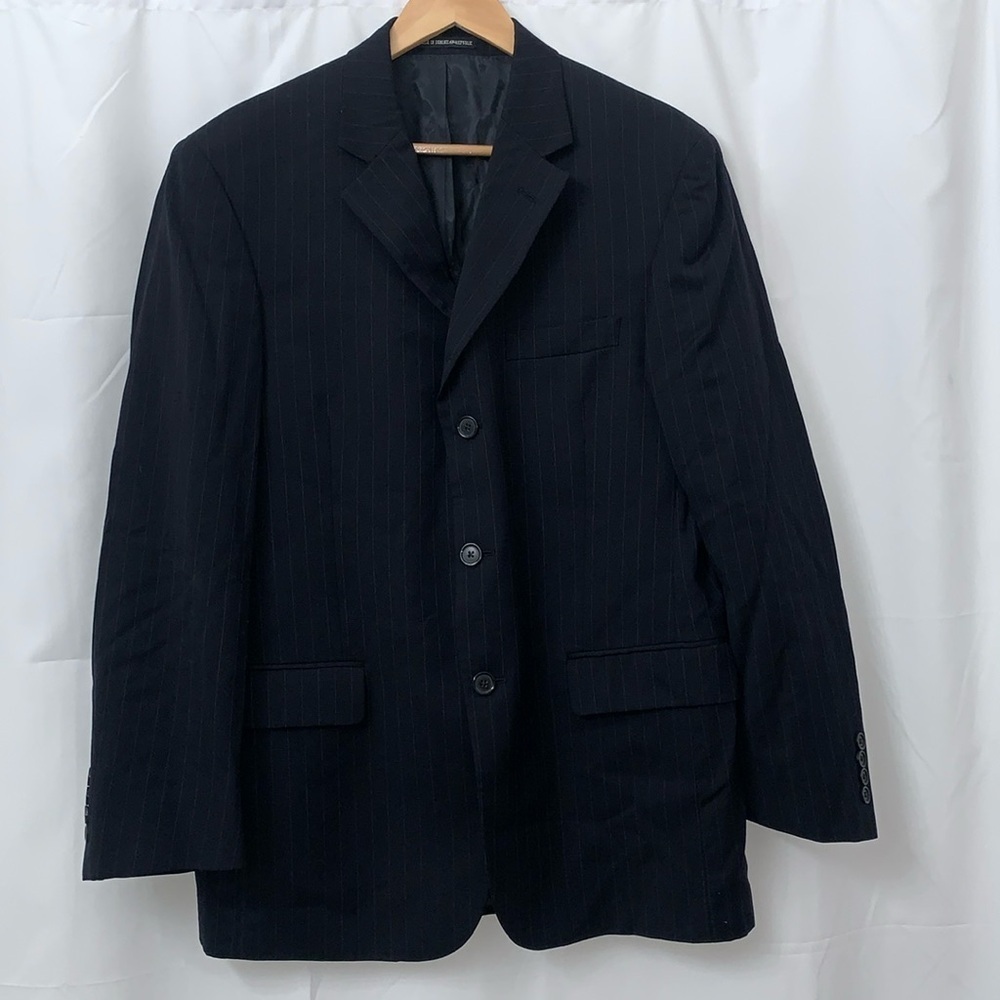 Men’s Andrew Fezza Navy Pin Striped Sports Coat Size 40R EUC